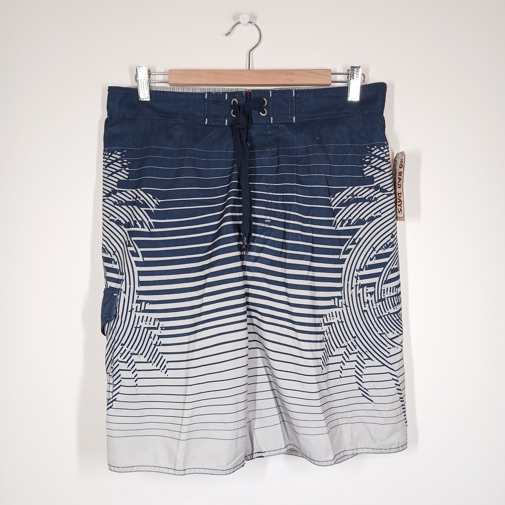 NWT No Bad Days Board Shorts Men's XL Blue White Striped Polyester Swim Trunks